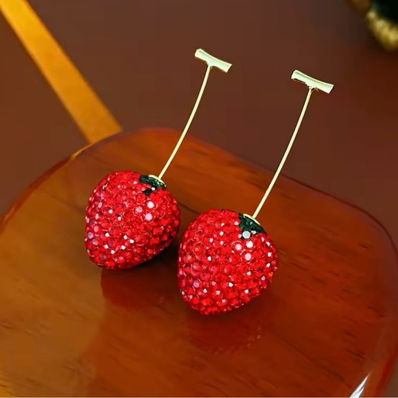 Red Strawberry Stud Earrings for Women - Picture 1 of 3